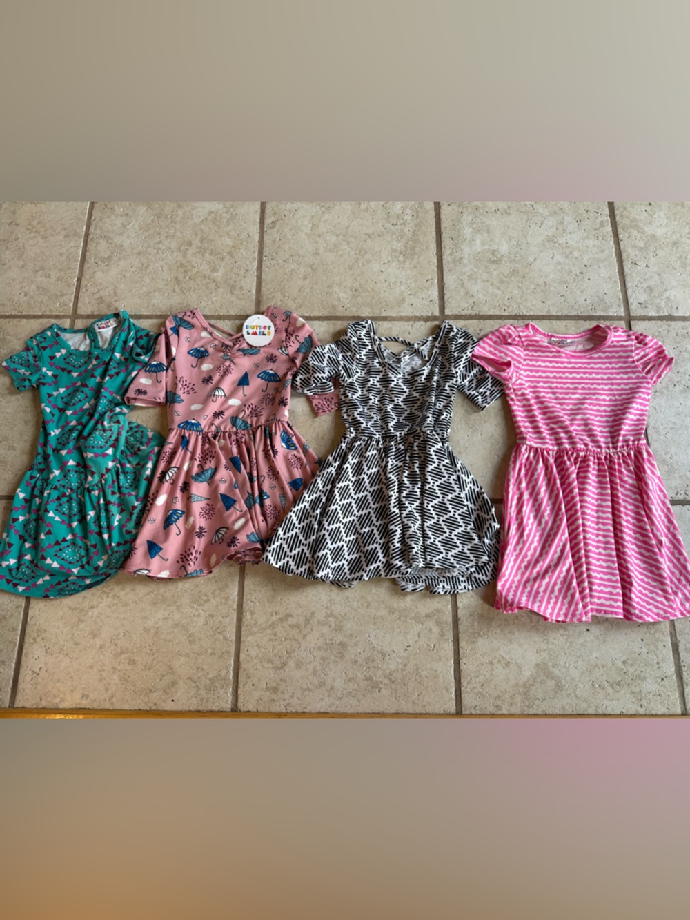 Dot‎ Dot Smile Girls Dress Lot - Teal, Pink, Black & Pink Stripe